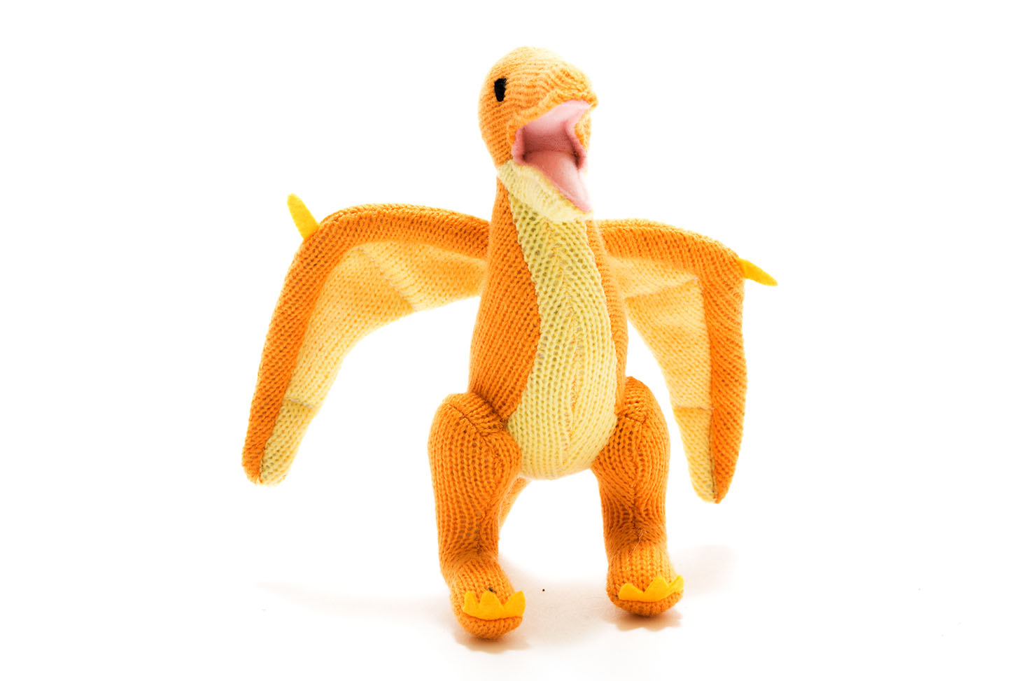 Yellow Pterodactyl Dinosaur Baby Rattle with Wings